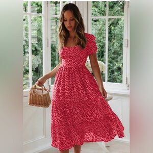Amazon Red Polka Dot Midi Dress